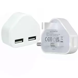 UK Mains Wall 3 Pin Plug Adaptor Charger 2 USB Ports for Phones Tablets 10W - Picture 1 of 4