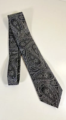 Corbata Croft & Barrow estampado cachemir negro y gris seda poliéster 58" L - 3,15" W Foto 1 de 3