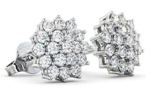 Cluster runde CZ Pave Ohrringe 18K vergoldet 10 mm Eisohr Nieten Herren Damen - Bild 1 von 6