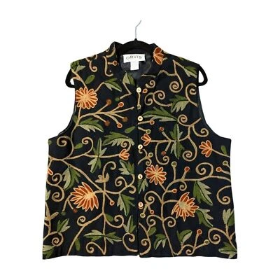 ORVIS Vintage 90s Cotton Loopstitch Floral Embroidered Button Down Vest Size L - Image 1 of 4