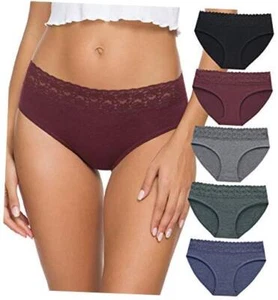 Cotton Panties for Women Bikini Underwear Medium Lace Panties -Darkcolor - Picture 1 of 8