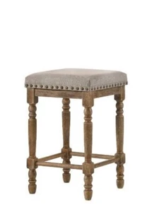 ACME Farsiris Beige Fabric Pad & Weathered Oak Finish 24"H Counter Height Stool - Picture 1 of 3