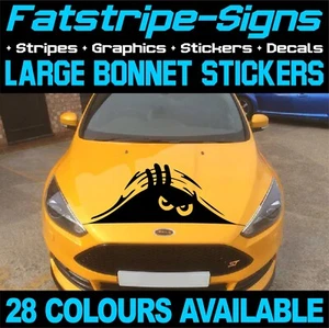 PEEPING MONSTER - FUNNY LARGE CAR BONNET STICKERS GRAPHICS DECALS FITS ANY CAR - Picture 1 of 2