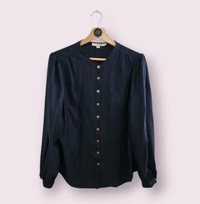 BODEN Silk Blend LS Shirt Blouse SIZE 14 NAVY - Picture 1 of 7