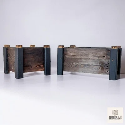 Burnt Wood Garden Planter Set Rustic Patio Boxes Mixed Size Handmade UK - Image 1 of 4
