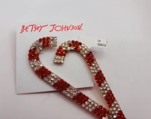 NEU Betsey Johnson Urlaub Zuckerstange rot weiß Strass Ohrhänger - Bild 1 von 4