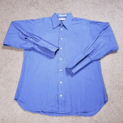 Burberry Shirt Mens 15.5 33 French Cuff Blue Mini Houndstooth Vintage Dress USA - Image 1 of 4