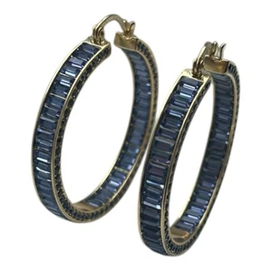 Hoop Earrings by: AKKAD CHINA GOLD tone With Purple Stones - Picture 1 of 9