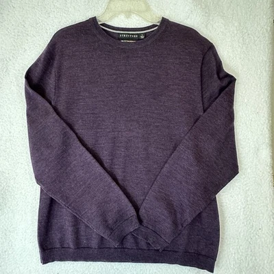 Vintage Structure Sweater Men L Purple Merino Wool Pullover Preppy Academia - Image 1 of 4
