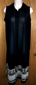 Clubdelsol Black Beachwear Sheer Coverup Long Button Front Duster Women One Size - Picture 1 of 9