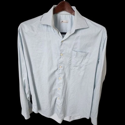 Peter Millar Men's XL 100% Cotton Blue White Geometric Button Up Shirt - Image 1 of 4