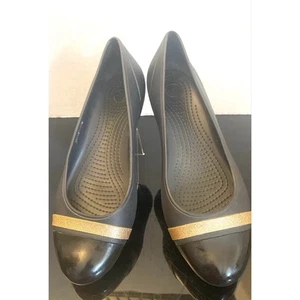 Crocs Damen-Ballerinas schwarz Cap Toe Goldband Größe 10 - Bild 1 von 11