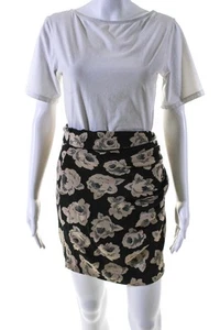 Falda Floral Emanuel Ungaro Parallele Para Mujer Cremallera Lateral Negra Marrón Talla 9 - Imagen 1 de 7
