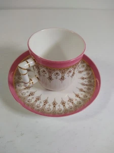 ANTIQUE ROYAL WORCESTER BONE CHINA PORCELAIN DEMITASSE CUP & SAUCER PINK ENGLAND - Picture 1 of 19