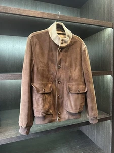 Giacca bomber MANDELLI scamosciata vera pelle 100% cashmere foderato MEDIA - Foto 1 di 12