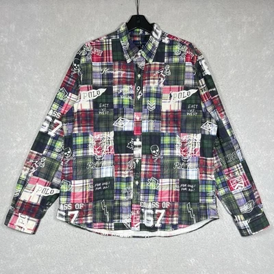 Polo Ralph Lauren 67 级 RL Tigers Madras Patchworks 校队衬衫男式 XL — 第 1/4 张图片