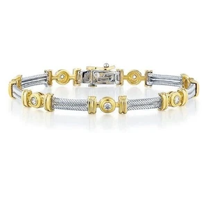 Men's Round Cut Real Moissanite Tennis Bracelet 14K Two Tone Gold Plated Silver - Picture 1 of 4