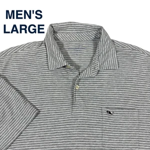 Vineyard Vines klassische Passform grau weiß gestreiftes Poloshirt für Herren Größe Large Golf - Bild 1 von 10