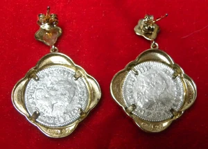 Moneda de 8 Reales Mo FF Del Gration de México 1773 y 1783 en Pendientes de Oro 925 - Imagen 1 de 6