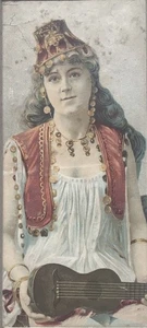 Antiker Oleograph Frau Tracht Mode Kunstdruck 1880 - Bild 1 von 3