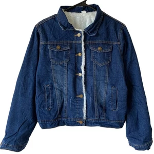 NEW NO BRAND Faux Fur Lined Denim Jean Jacket Medium Blue Wash Size Large - Picture 1 of 3