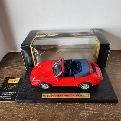 Maisto Edición Especial Rojo 1994 Porsche 911 Carrera Cabriolet Diecast 1/18 Soporte Foto 1 de 4