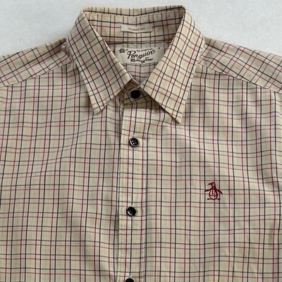 Penguin By Munsingwear Heritage Slim Fit Cream Red Blue Plaid Button Shirt Sz S - Image 1 of 4