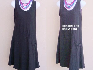 Cut Loose Pocket Dress Black size XS S Cotton Linen Slub Knit lagenlook USA - Picture 1 of 11