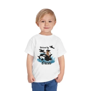 Funny 'Raised By Orcas' Toddler Short Sleeve Tee - Cute Whale Birthday Gift - Picture 1 of 13