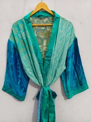 Vestido de casa estampado floral talla única ropa de salón seda india sari kimono, B-5697 Foto 1 de 4