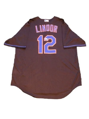 Camiseta deportiva alternativa negra firmada por Francisco Lindor de los Mets de Nueva York 'Joe' Beckett certificado de autenticidad Foto 1 de 4