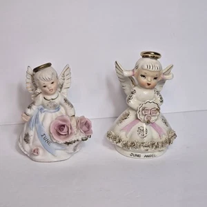Lote de 2 estatuillas ángeles cumpleaños Lefton JUNIO Japón espagueti adornos flores de colección - Imagen 1 de 24