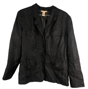 Merona 100% Linen Black Lined Pockets Front Buttons Blazer XXL Lagenlook Minimal - Picture 1 of 9