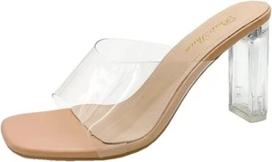 Nude Clear Strap & Perspex High Block Heel Mule, UK 8 / EU 41 - Picture 1 of 8