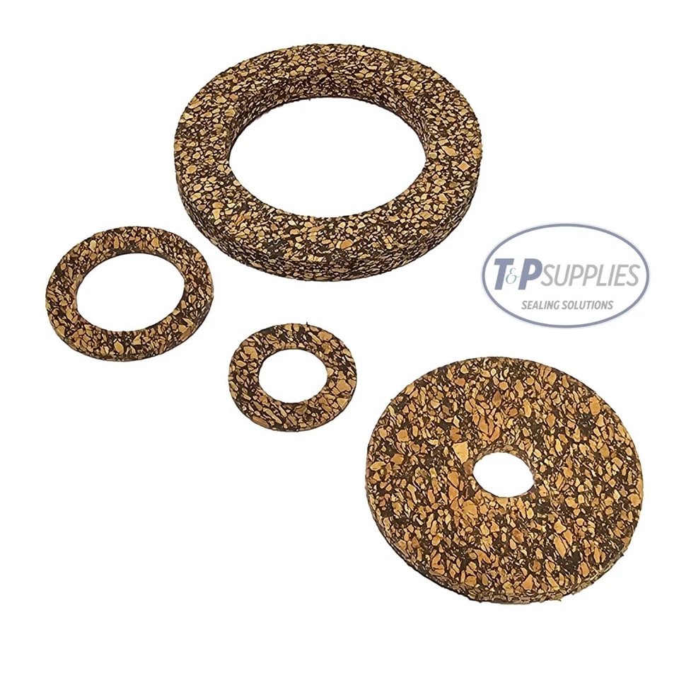 T&P SUPPLIES Nitrile bonded cork Washers 1.5mm thick x5 pick own size upto 40mm diameter
