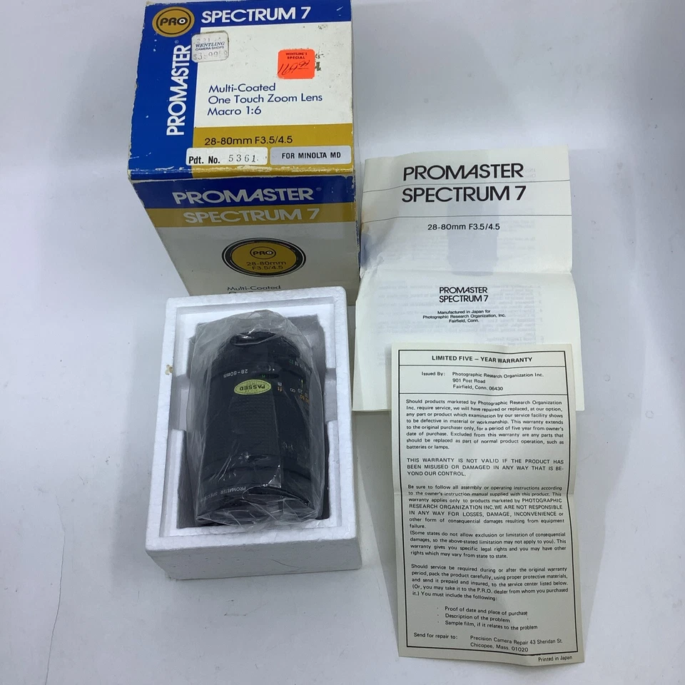 Nos Promaster Spectrum 7 AF 28-80MM F3.5/4.5 One Touch Zoom Lens For Minolta - Image 1 of 4