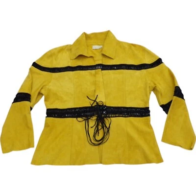 Chaqueta De Colección Glen Arthur para Chester Amarilla Gamuza Para Mujer M/L Con Cordones Borde Negro Foto 1 de 4