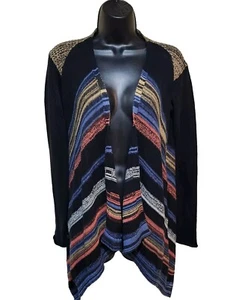 Elan Women's 100% Cotton Colorful Striped Flowy Knit Sweater Cardigan Size S - Picture 1 of 7