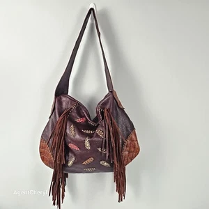 JUAN ANTONIO Hand Made Studded Brown Leather Hobo Bag Fringe Shoulder Bag Gator - Picture 1 of 19