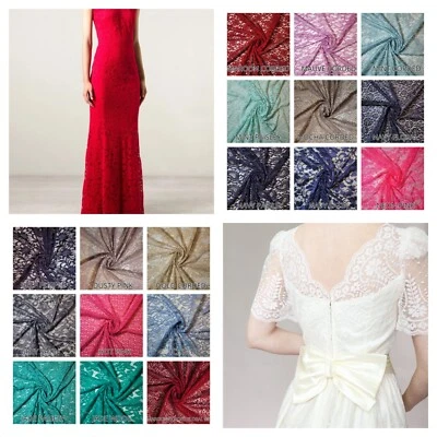 Stretch Floral Bridal Lace Fabric Polyester Mesh Elastane Blend Dress Material - Image 1 of 3