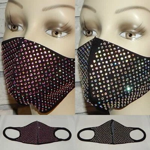 LOT OF 2 BLING PINK/CLEAR & CLEAR/MORE BEAD WASHABLE STRETCH FACE MASK INDIANA - Picture 1 of 1