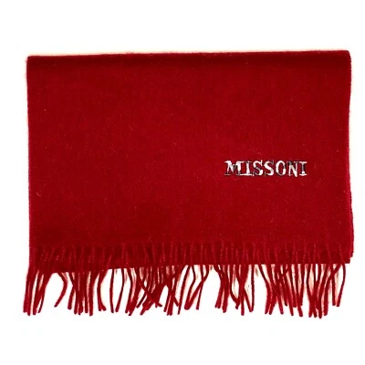 MISSONI Hombres Mujeres Lana Flecos Bufanda Logo Neutro Negro Gris Rojo Foto 1 de 2