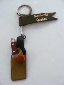 VTG Maniwaki Quebec Canada Souvenir Pocket Knife w Pouch Silvertone Keychain - Picture 1 of 8