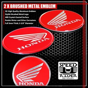 2-3/8" BRUSHED ALUMINUM HONDA WING LOGO EMBLEM DECAL FAIRING/FENDER STICKER RED - Picture 1 of 3
