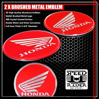2-3/8" ALUMINIO CEPILLADO HONDA ALA LOGO EMBLEMA CALCOMANÍA CARENADO/PEGATINA GUARDABARROS ROJO Foto 1 de 3