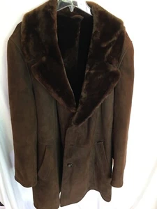 CAPPOTTO WESTERN UOMO VINTAGE MARRONE MARCOS PELLE DI PECORA SHEARLING TAGLIA 58" - Foto 1 di 13