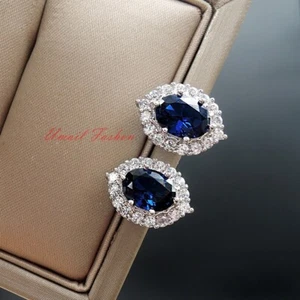 Simulated blue glass colored gemstone earrings - Picture 1 of 2