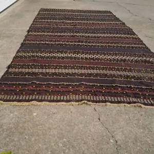 4'10 x 9'10 Vintage Tribal Wool Kilim Rug (HANDKNOTTED) - Picture 1 of 3