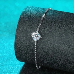 1ct D Color Round Moissanite Women Men Chain Bracelet 18k White Gold Plated GRA - Picture 1 of 14