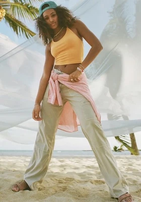 American Eagle Dreamy Drape Pants Sz 6 Long Green High Rise Baggy Wide Leg Cargo - Image 1 of 4